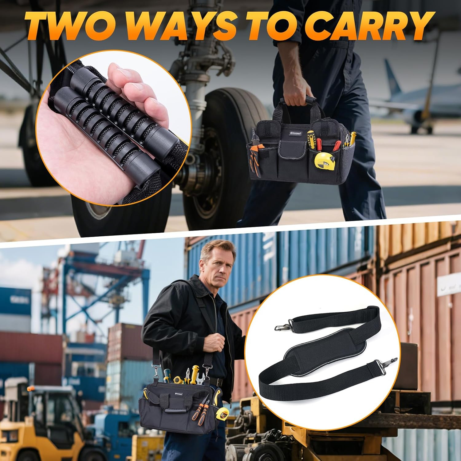 Heavy Duty Tool Bag with Multi-Pockets, Portable Tool Box Organizer Storage Bag,