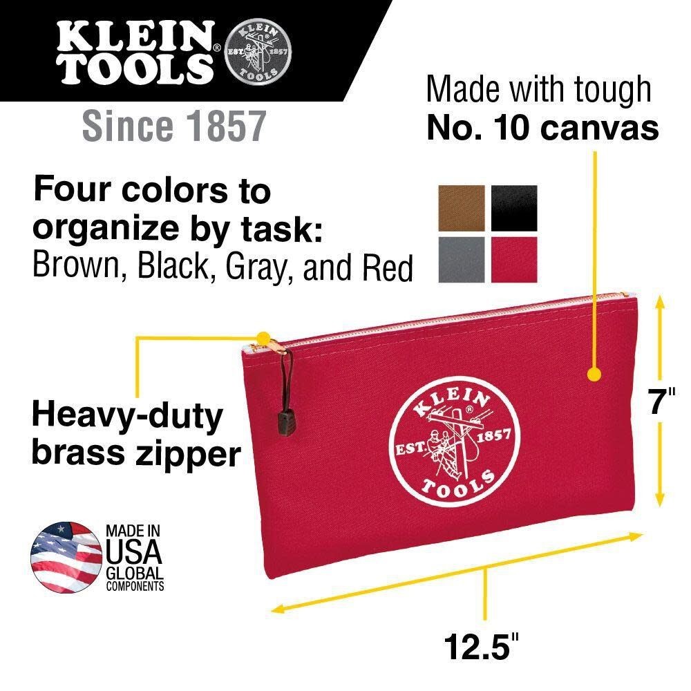 Klein Tools 4-Pack Tool Zipper Pouches – Brown/Black/Gray/Red (5141)