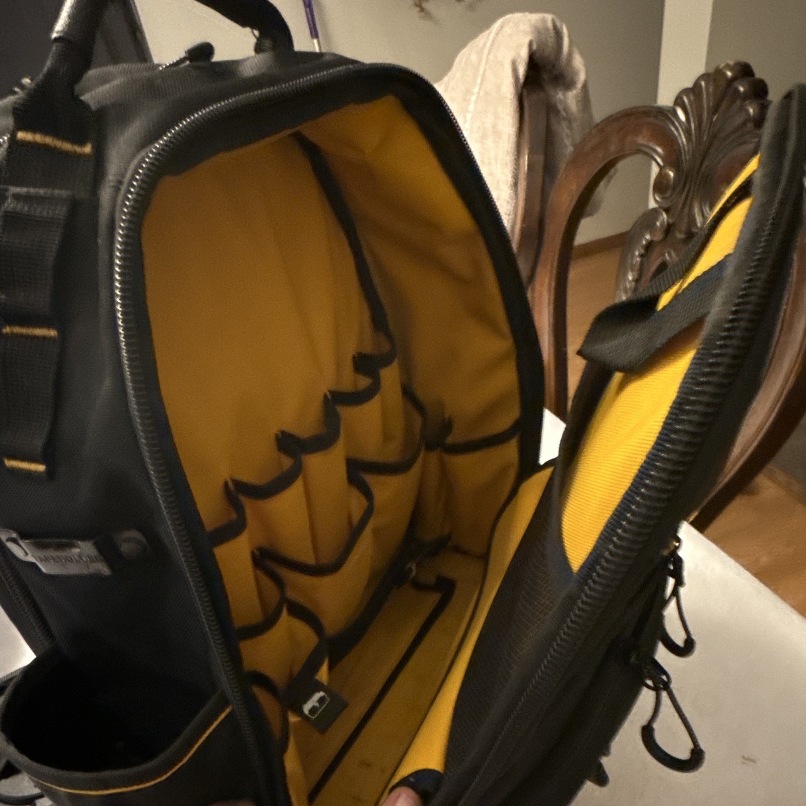 DEWALT Tool Backpack Black/Yellow Fabric Water Resistant Padded Straps