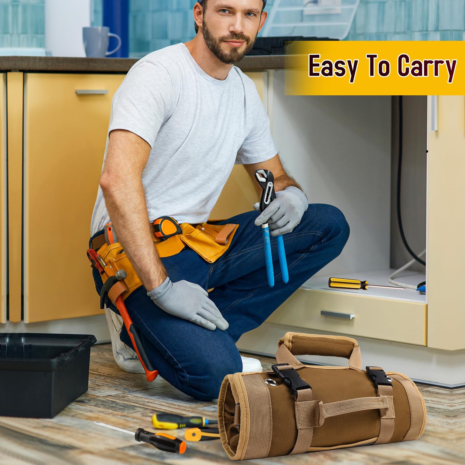 Tool Bag Heavy Duty Organizer Portable Roll Up Car Mechanic Electrician Khaki