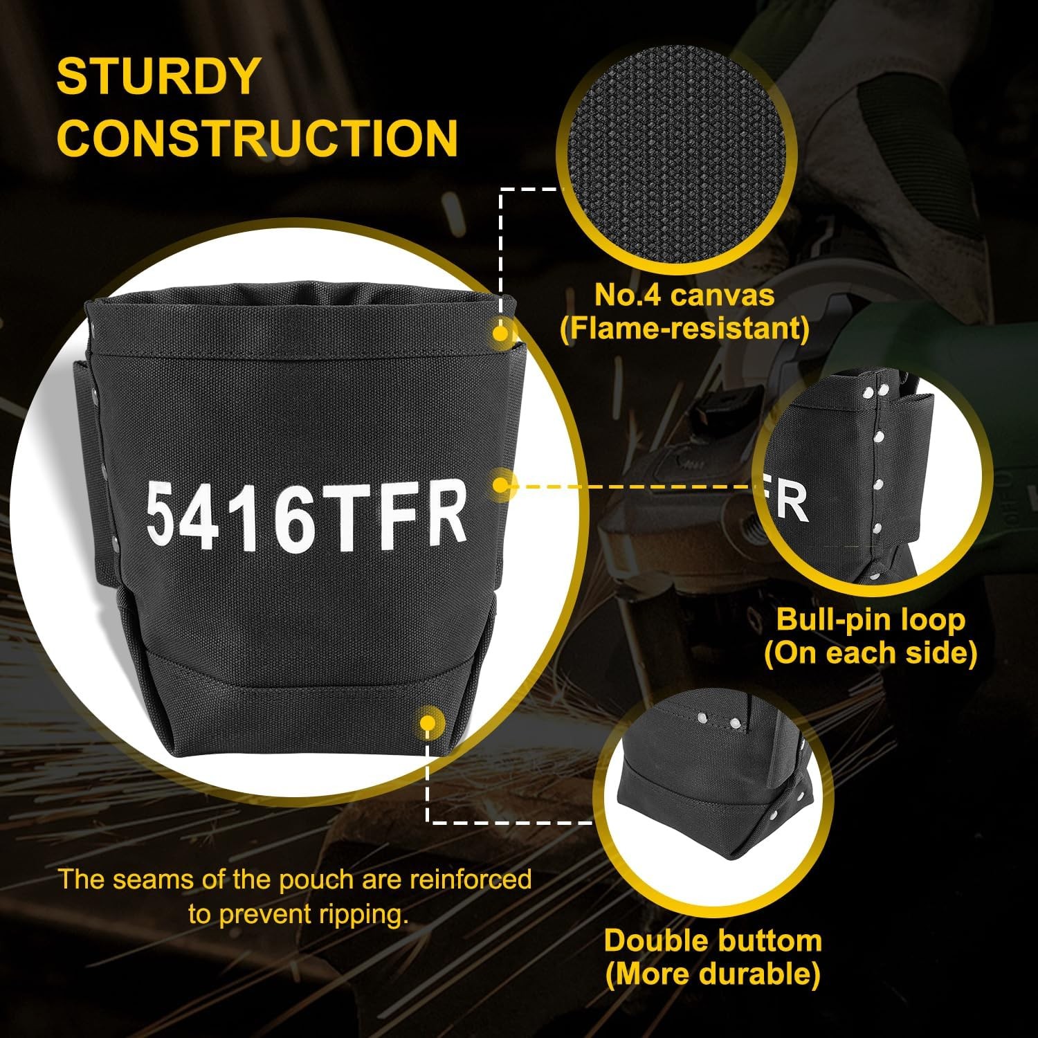 5416TFR Tool Bag Flame Retardant Tool Kit 5x10x9 Inch Bolt Bag for Iron Workers