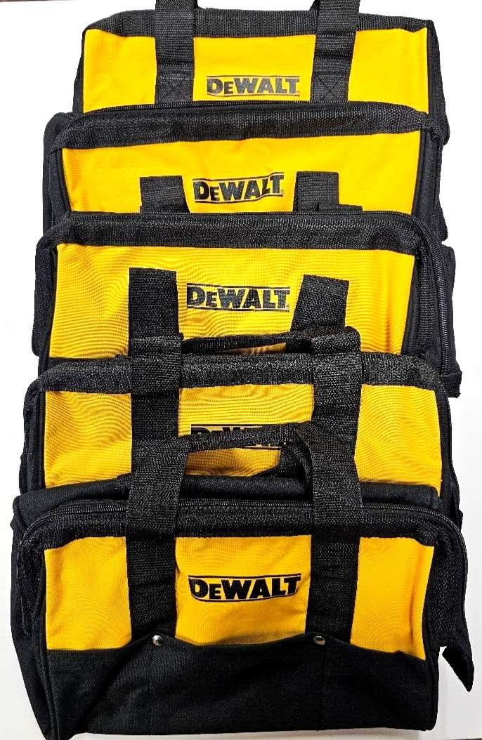5) Dewalt Tool Bag W/ RAILS Case 13″ x 10 x 9 Canvas For 20V Drill, Battery, Saw