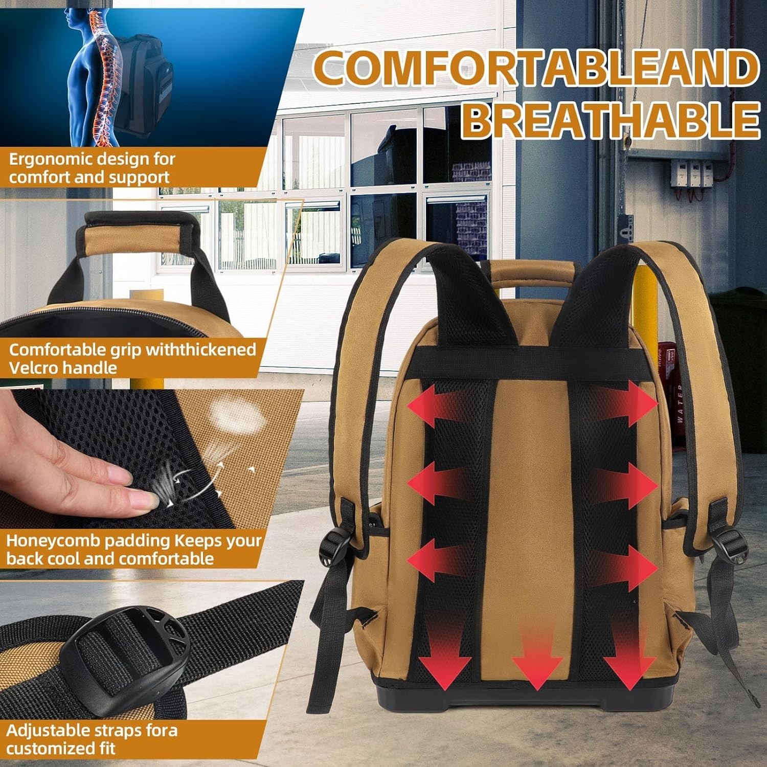 Tool Bag Backpack, Heavy Duty Tool Backpack Bag with Waterproof Molded Base, Ele