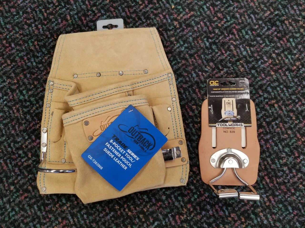 Ox Tools 8 Pocket Suede Leather Tool Pouch & CLC Swinging Hammer Holder
