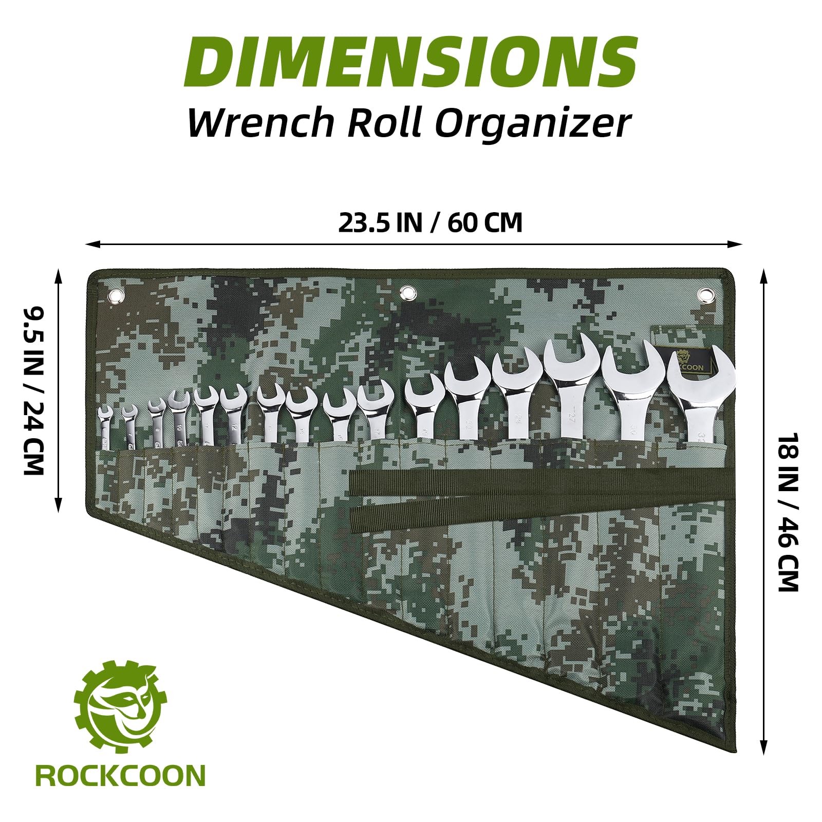 16 Pocket Wrench Roll Organizer Waterproof Oxford Tool Pouch Bag Dark Camouflage
