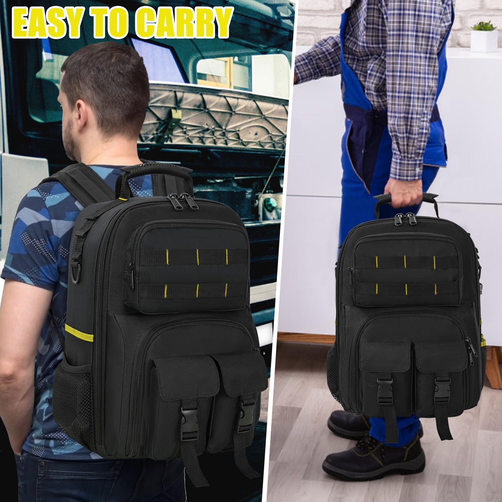 Heavy Duty Tool Backpack Padded Shoulder Removable Organizer WaterResistant