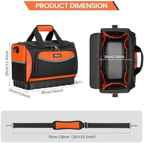 Tool Bag, 16 Inch 18-Pockets Heavy-Duty Waterproof Hard Bottom | Full-open to…