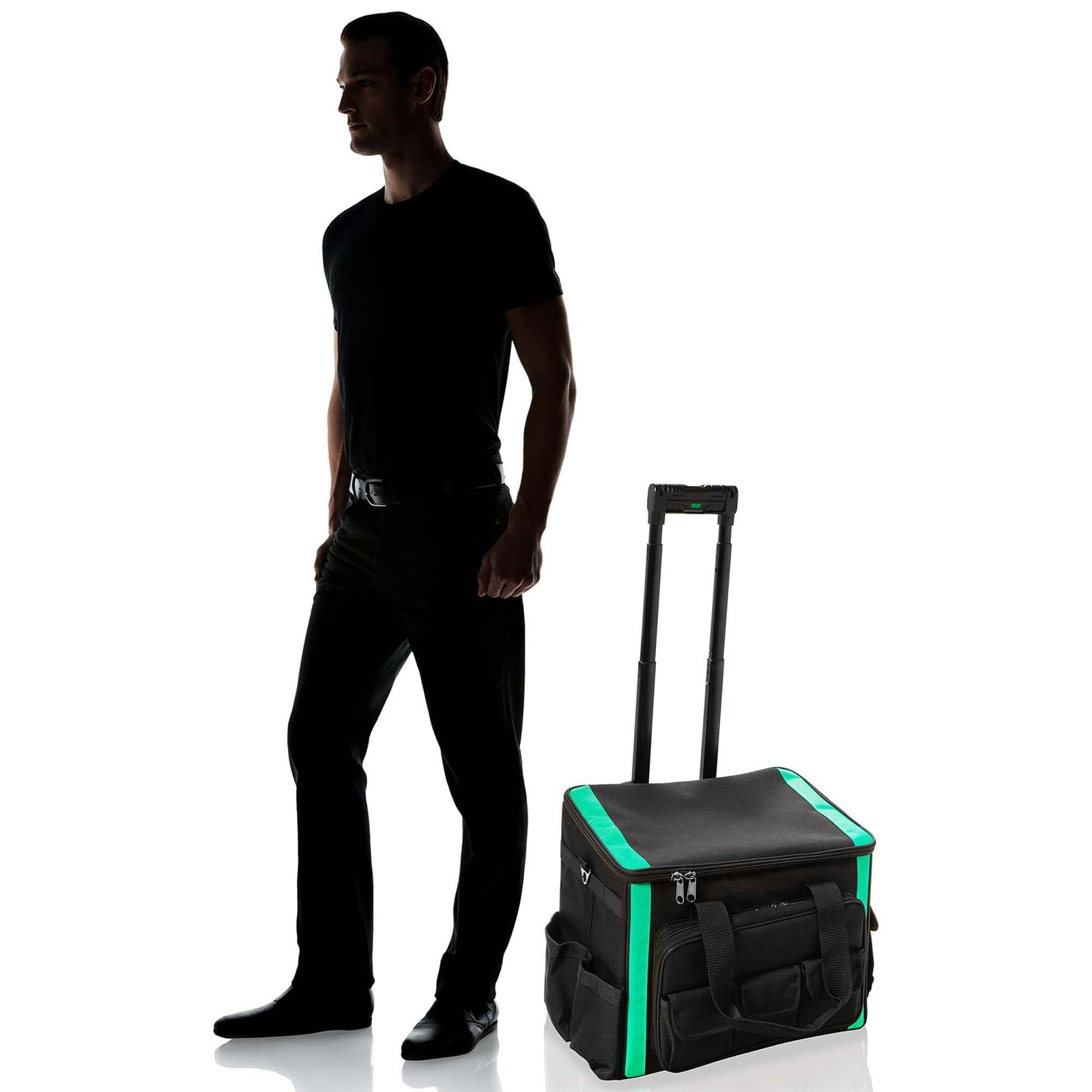 Retailer Basics Tool Storage Rolling Bag Led Light 20 Pockets Adjustable Shoulde