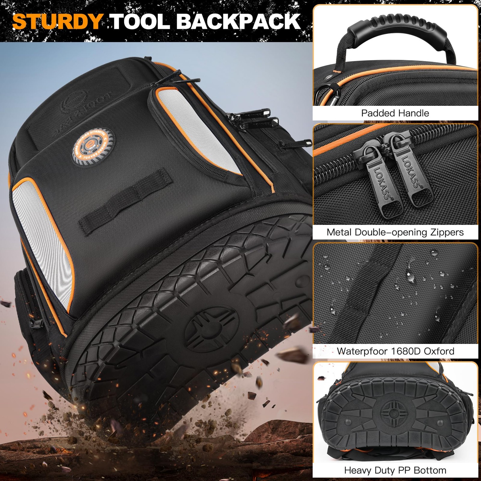 Tool Bag Backpack, 75 Pockets & Loops Heavy Duty Tools Organizer Bags/HVAC Tool