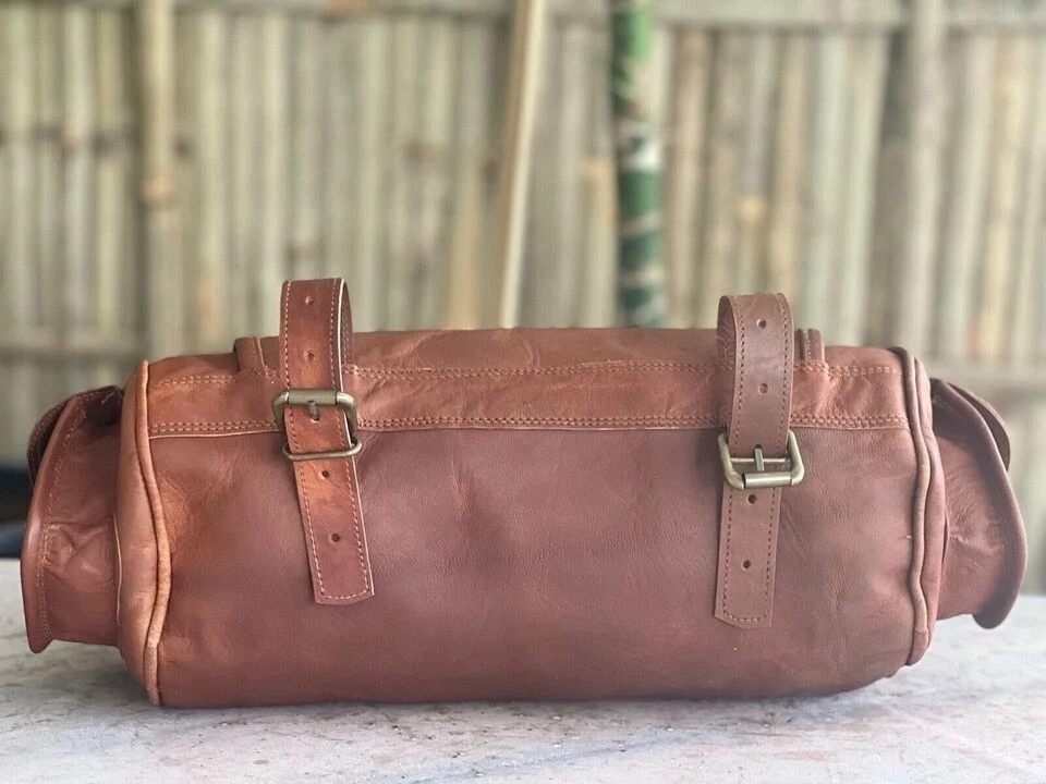 Goat Leather Motorcycle Tool Bag – Vintage Strap Brown Genuine
