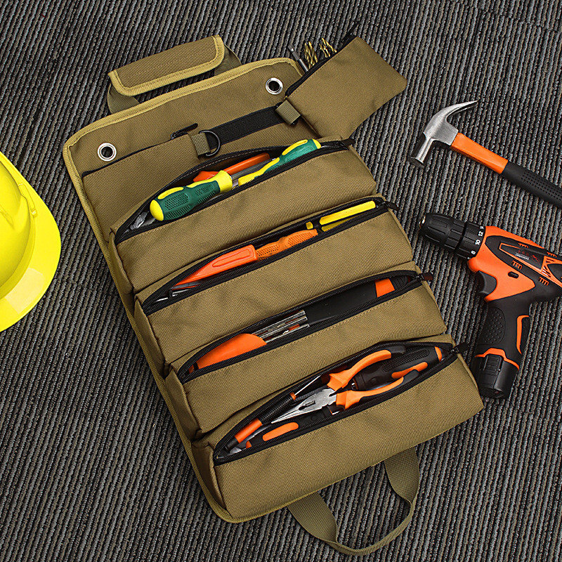 Multi-Purpose Tool Roll Up Bag Wrench Pouch Canvas Hanging Organizer w/ 6 Pocket