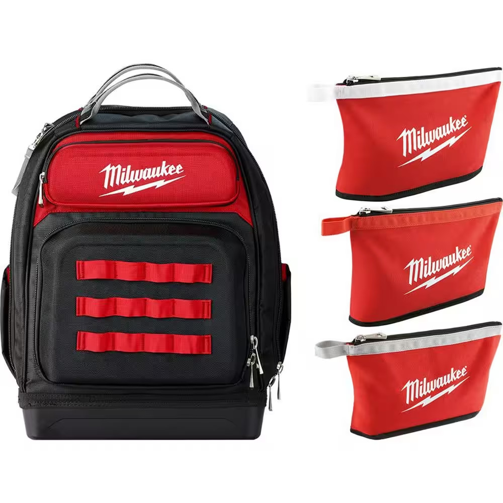 15 In. Ultimate Jobsite Backpack with 12 In. Zipper Tool Bag in Multi-Color (3-P