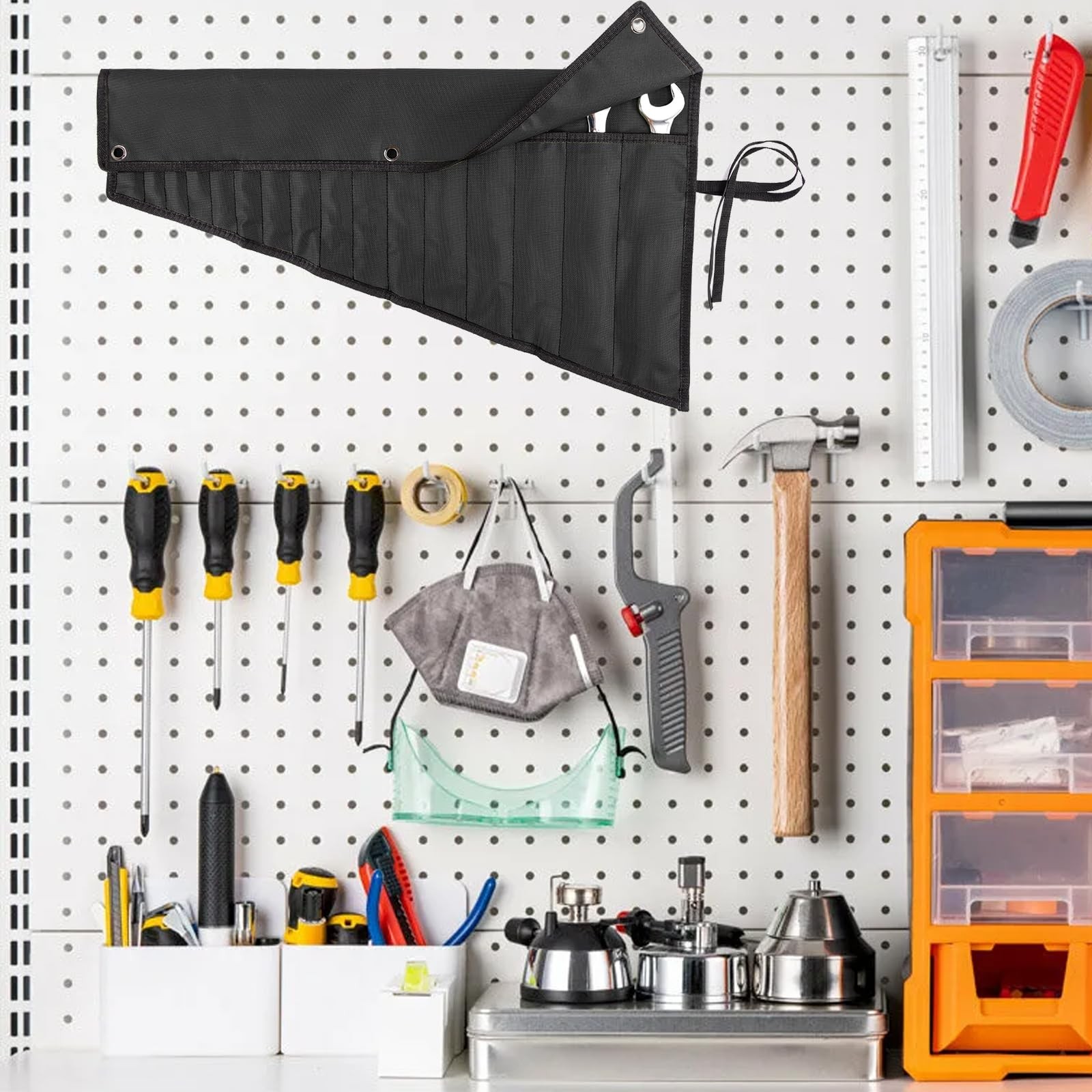 Wrench Organizer, Tool Roll Pouch,16-Pocket Waterproof Oxford Cloth Black