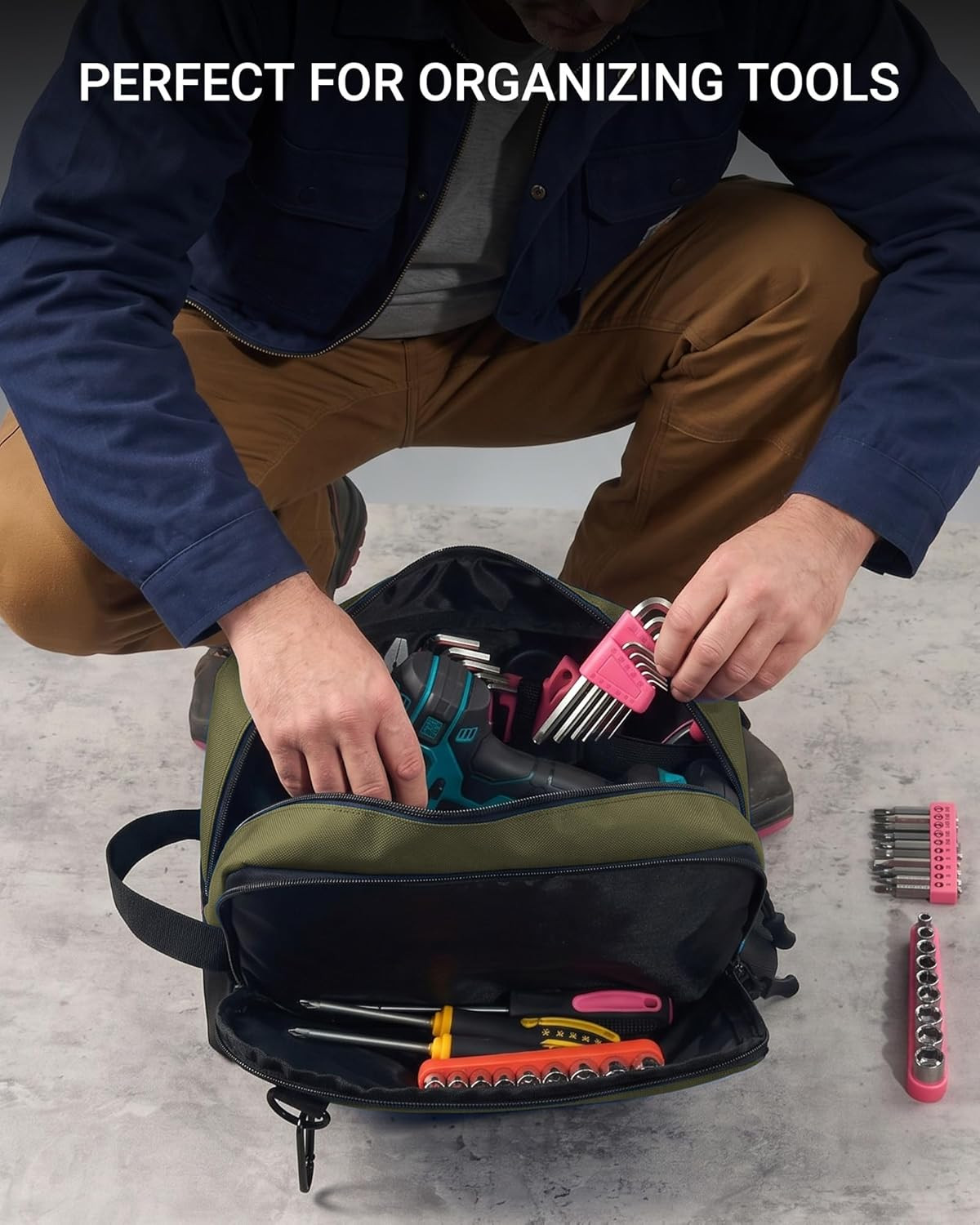 2 Pack Small Tool Bags with Strap 12″ & 10″ | Zipper Utility Pouches with Adjust