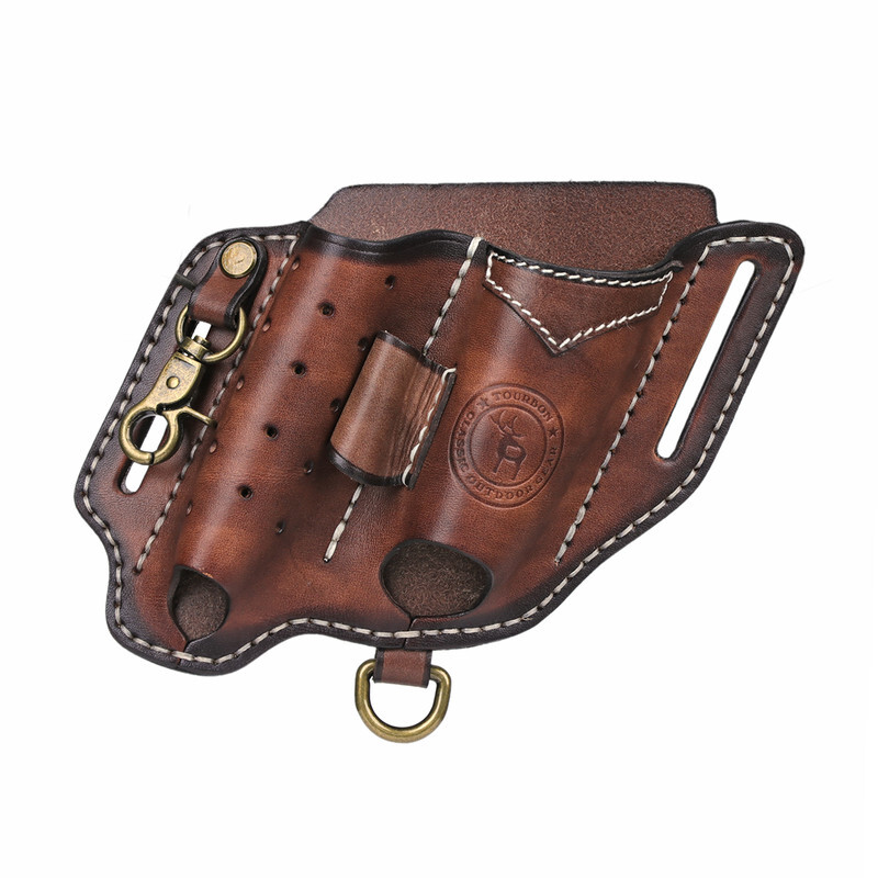 Leather Camping EDC Multitool Pouch Flashlight Holder Knife Belt Holster-TOURBON