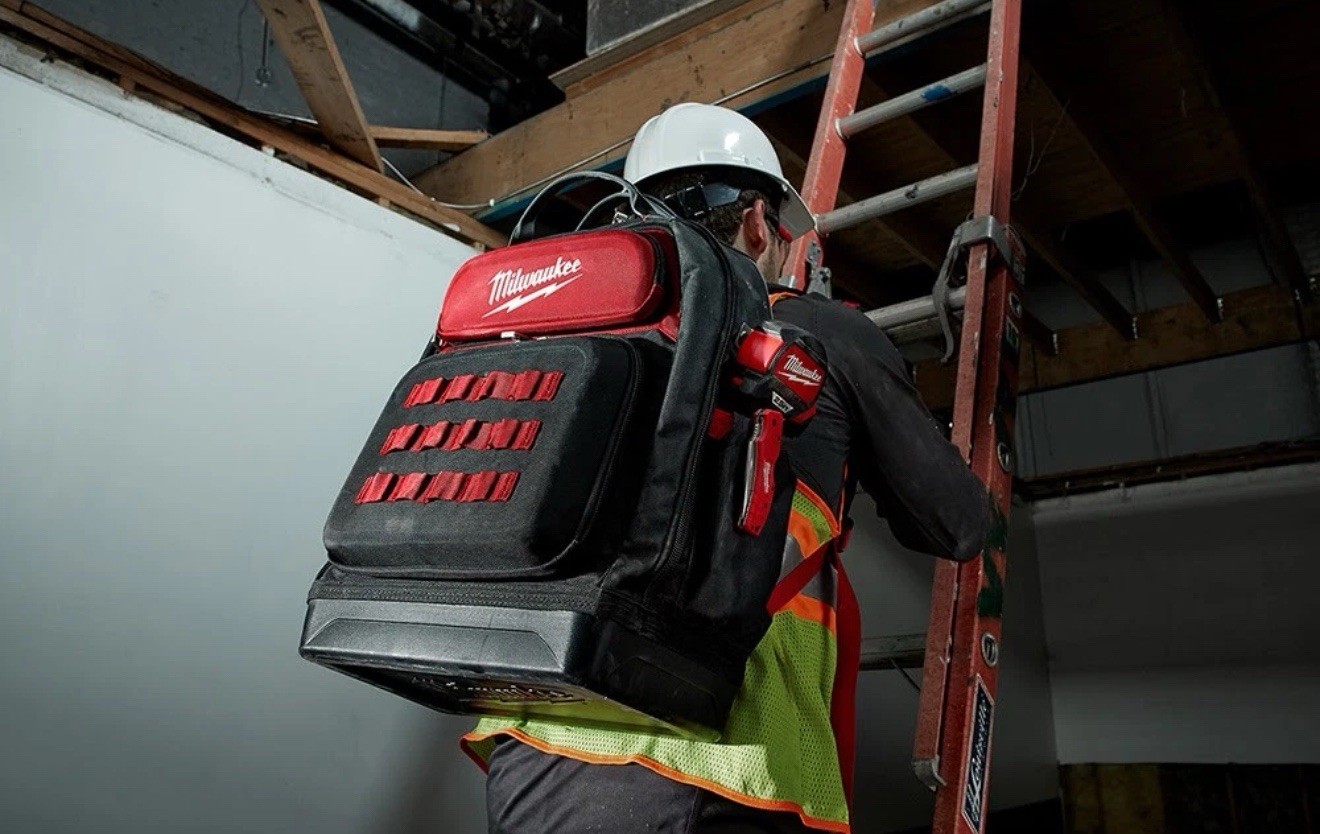 Milwaukee 48-22-8201 48-Pocket Hard Molded Ultimate Jobsite Backpack, Black/Red