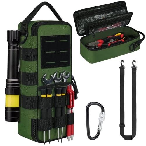 Heavy Duty Small Tool Bags for Men with Carabiner,Tactical Black + Army Green