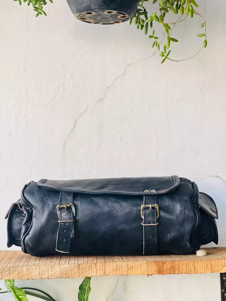 Motorcycle Bag Tool New Vintage Genuine Fork Leather Buckle Closure Best Quality