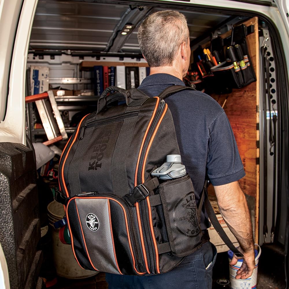 Klein Tools Tradesman Pro Tool Backpack 21 Pockets Water Resistant Black Orange