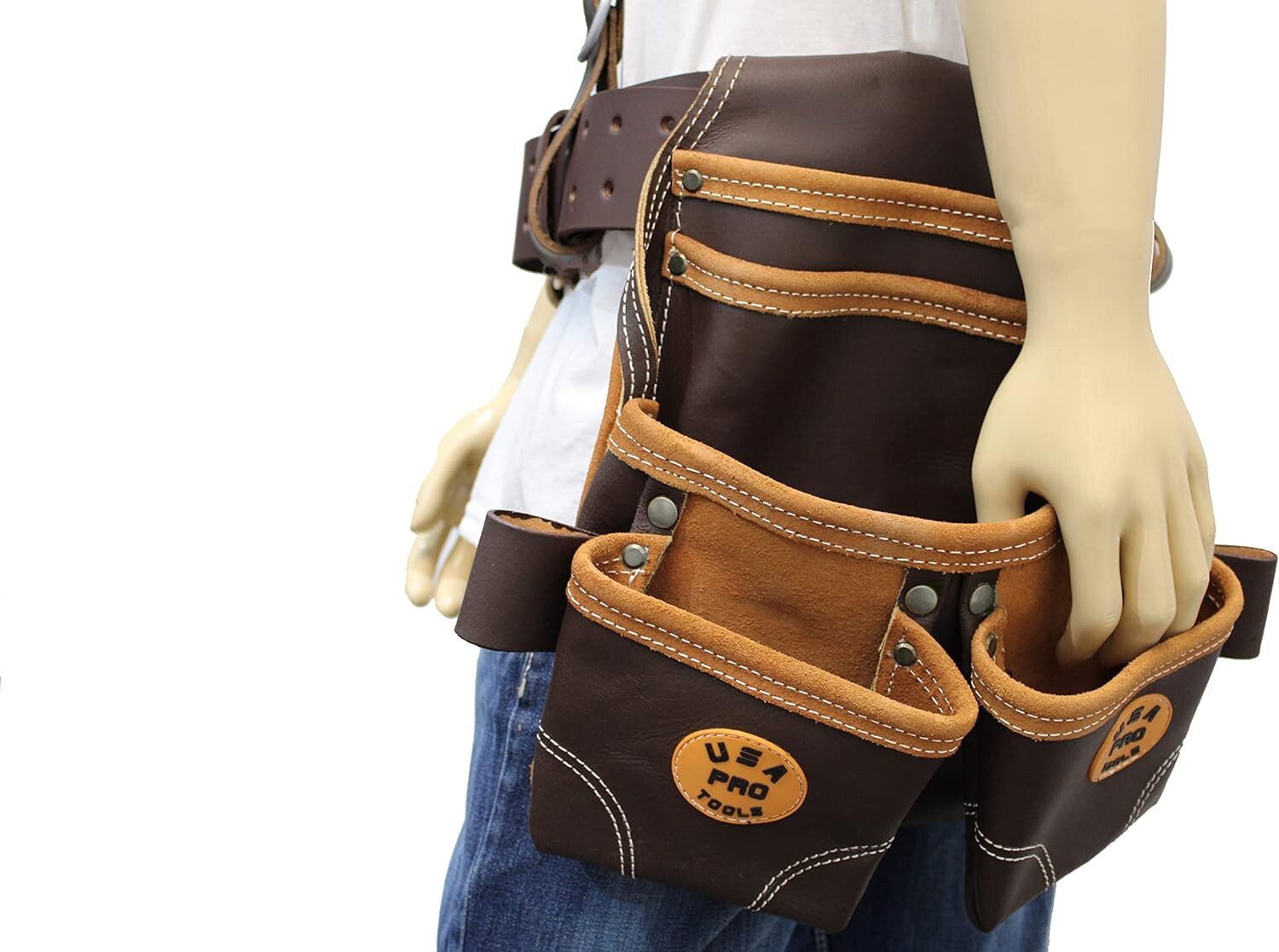 14 POCKET TOP GRAIN LEATHER FRAMER CARPENTER FASTENER TOOL BAG BELT TOOL RIG SET