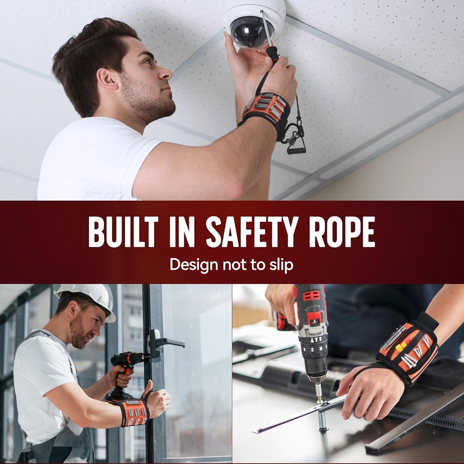 Magnetic Wristband for Tools and Hardware Gray With Lanyard