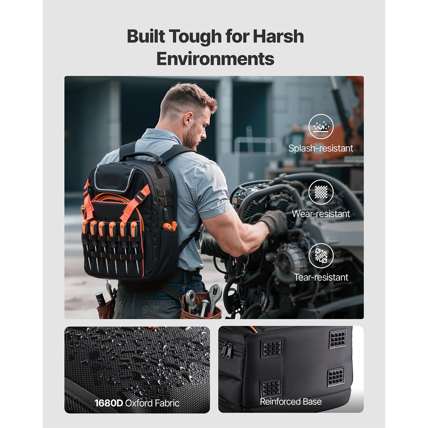 Tool Backpack 45 Pockets Tear-resistant Jobsite Backpack for Electrician