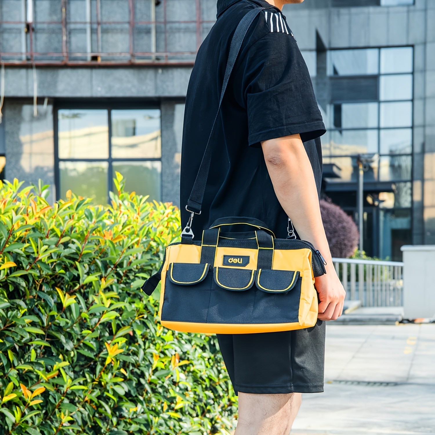 13 Inch Heavy Duty Contractor Tool Bag with 15 Pockets and Adjustable Strap