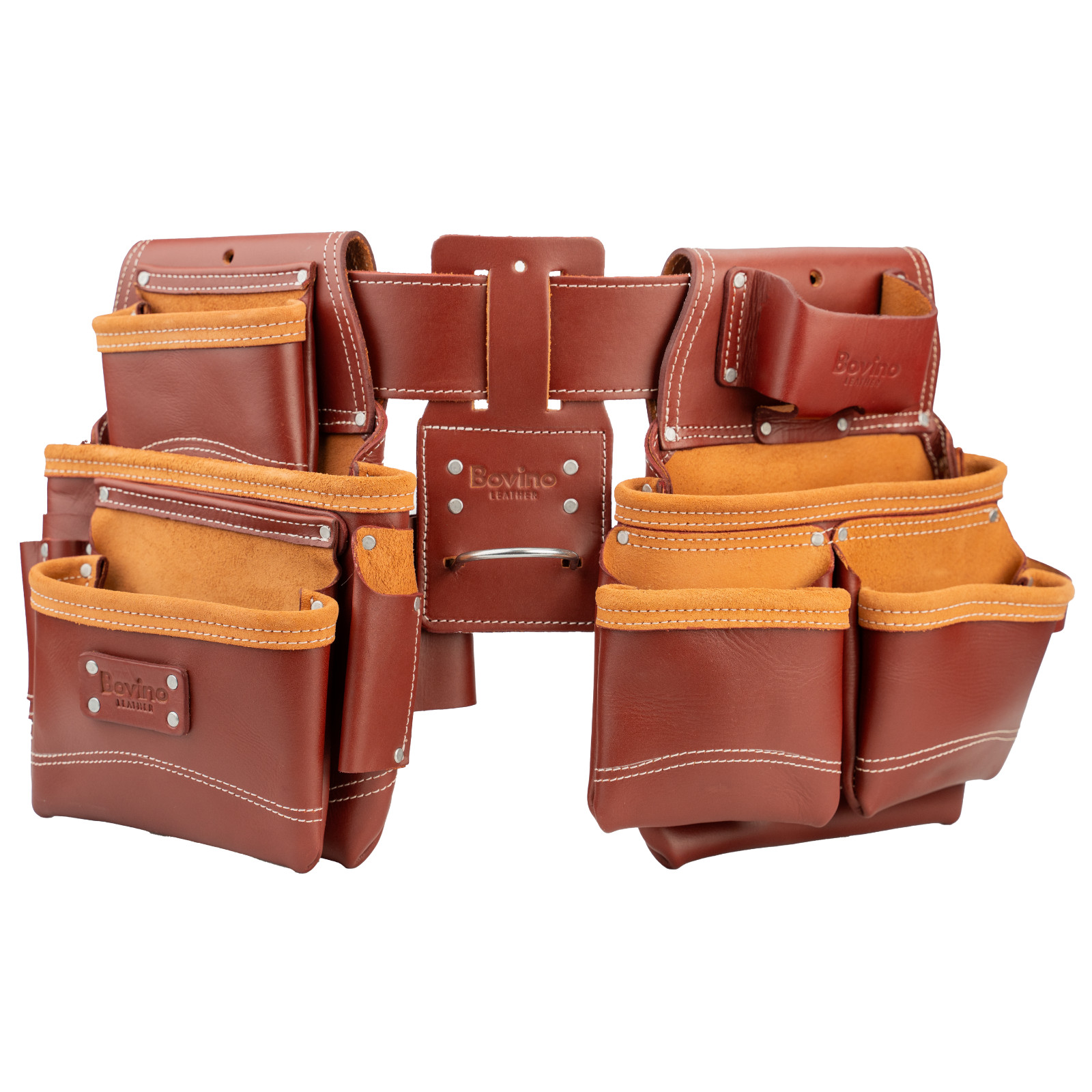Bovino Leather Tool Belt, 20 Pocket Framers Pouch, Dual Pouches, Hammer Holder