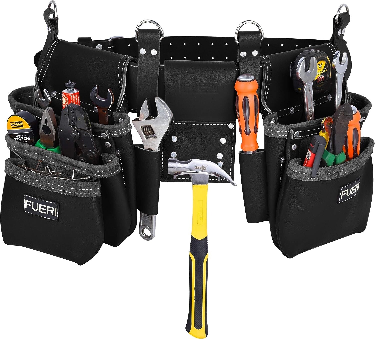 FUERI Tool Pouch Framers Combo Tool Belt Set, Multipurpose 17 Pocket Work Belt