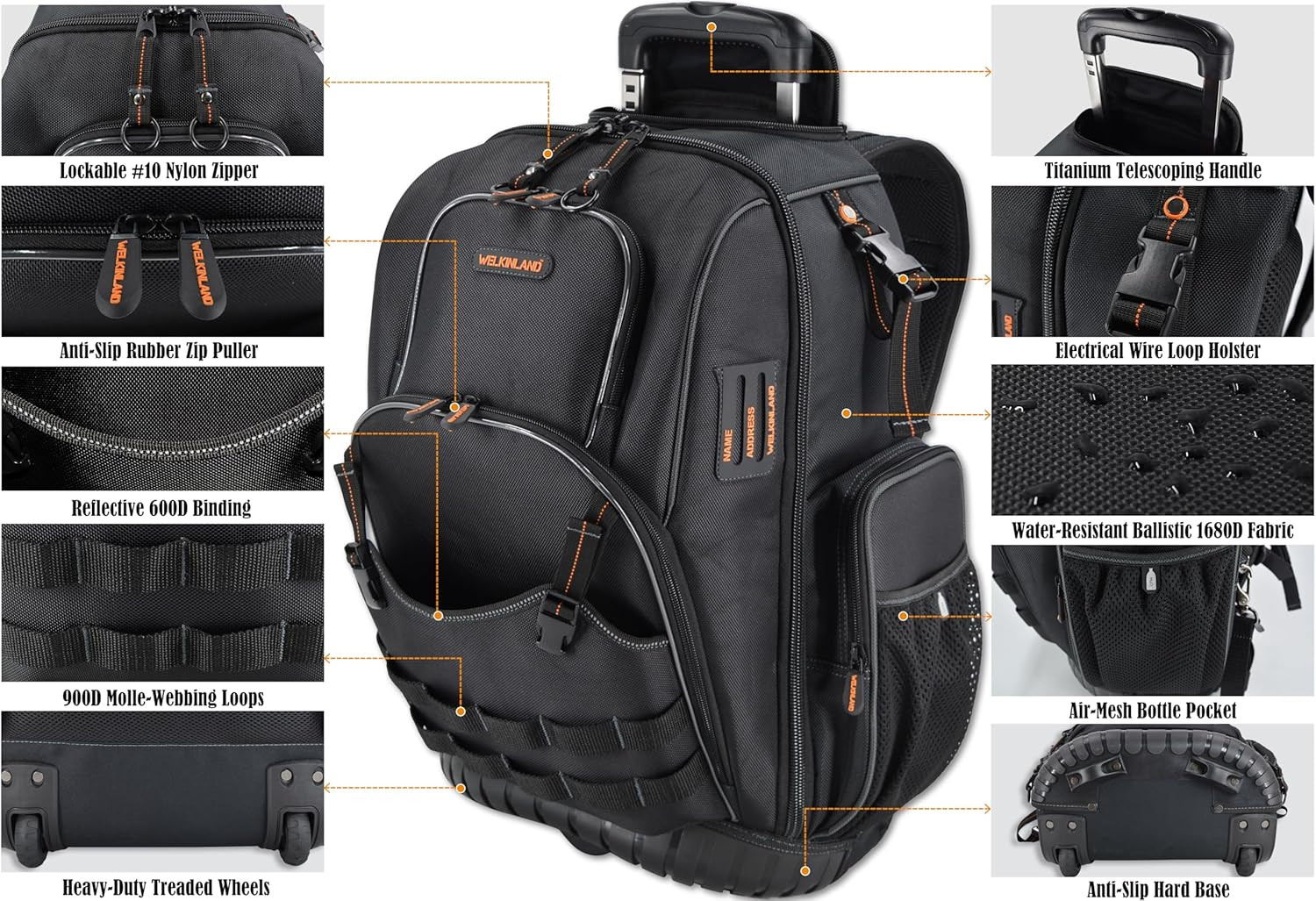 72Pockets Rolling Tool Backpack, Large Tool Bag with Wheels, Rolling Electrician