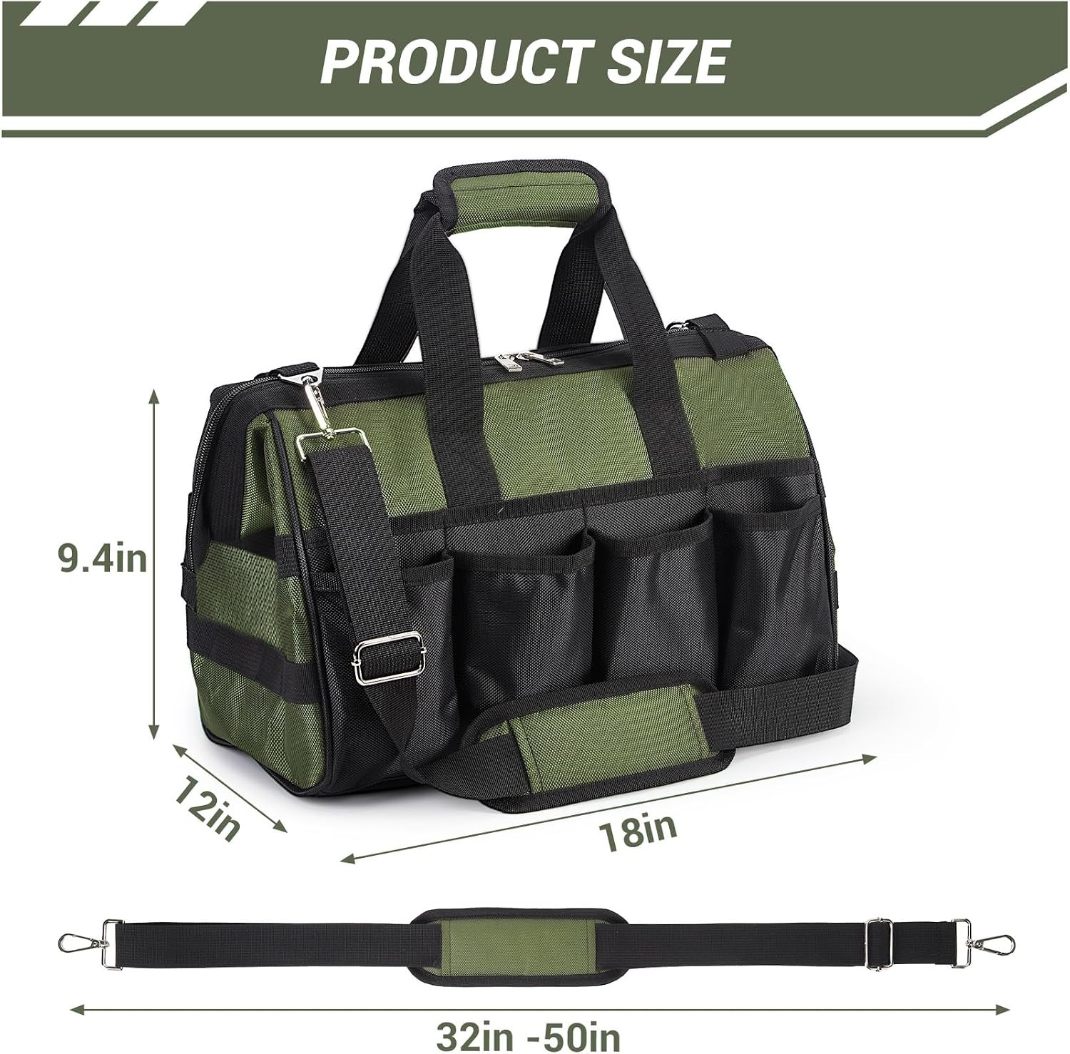 15in Heavy Duty Tool Bag Portable Tote Adjustable Shoulder Strap Soft Handle