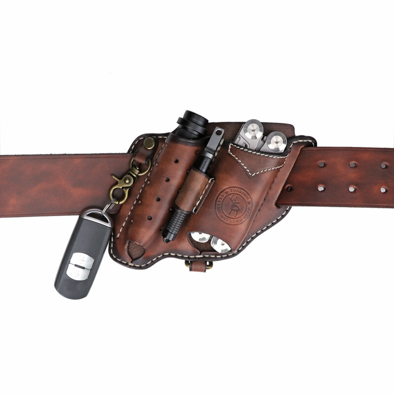 TOURBON 4-in-1 Camping Tools Sheath EDC Multitool Flashlight Pen Belt Holster