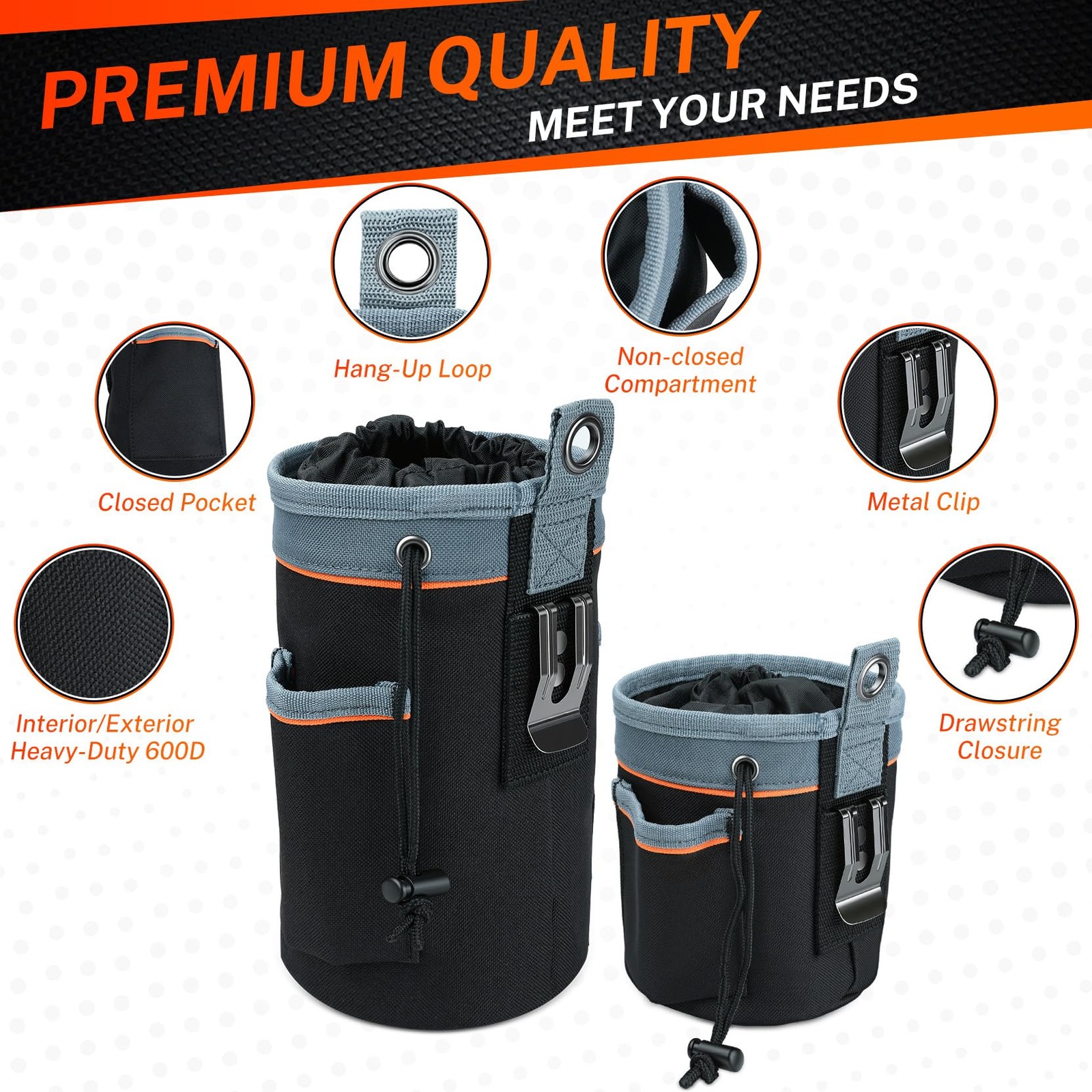 MELOTOUGH Tool Pouch Combo Set | 1 Mini (6”) + 1 Deep Mixed 2 Pack, Black
