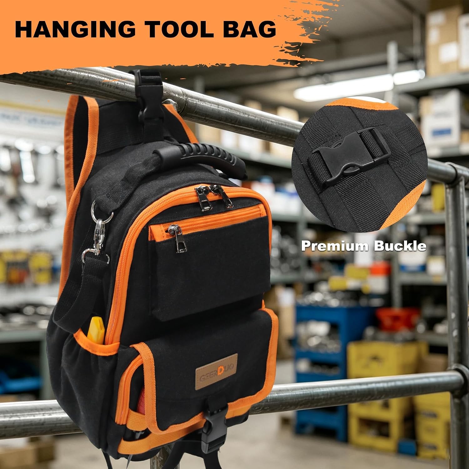 Sling Tool Bag Heavy Duty Canvas Electrician Tool Pouch with Hanging Buckle,