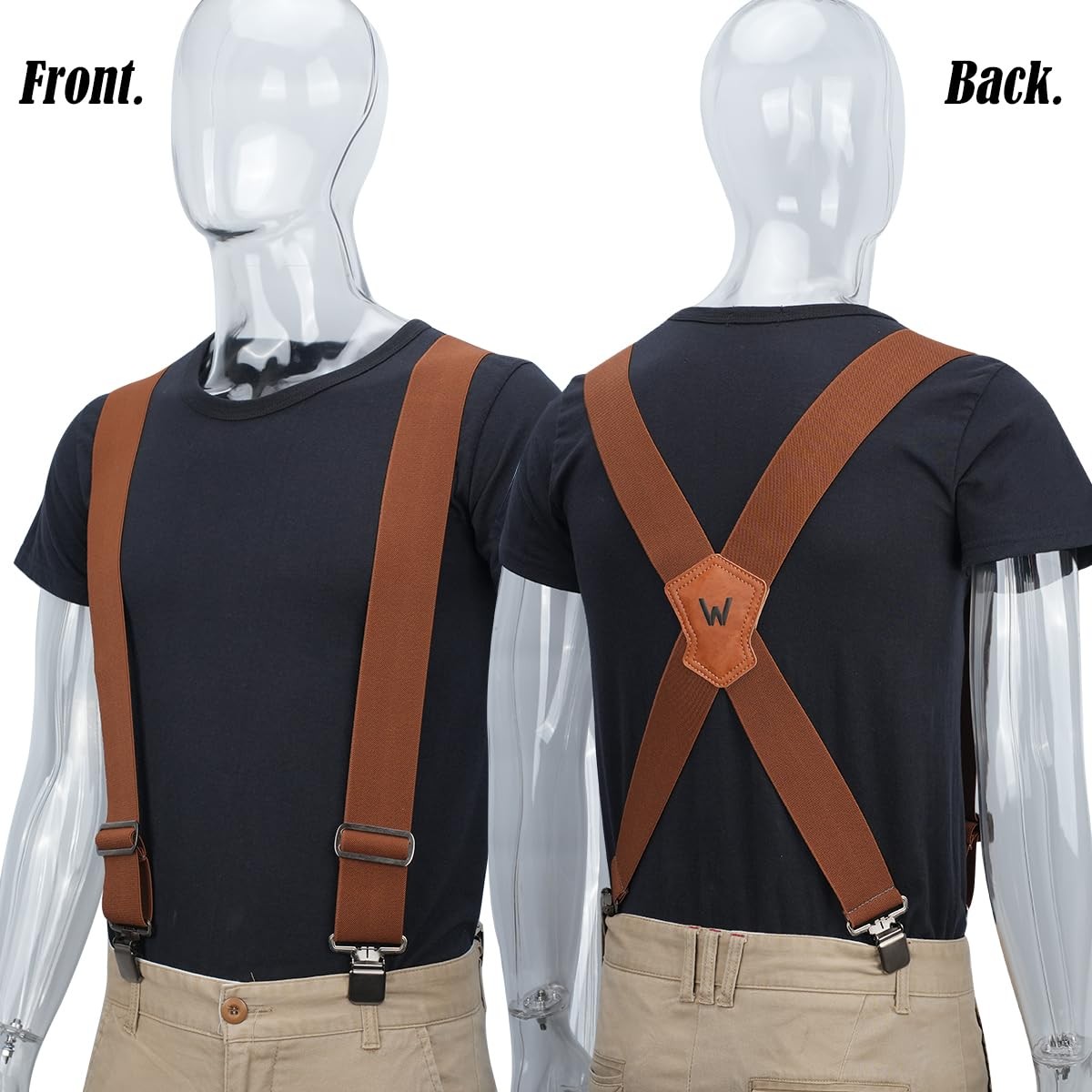 WELKINLAND 2Inch-Wide Work Suspender, Brown-Elastic Suspenders 2-Inch, Brown