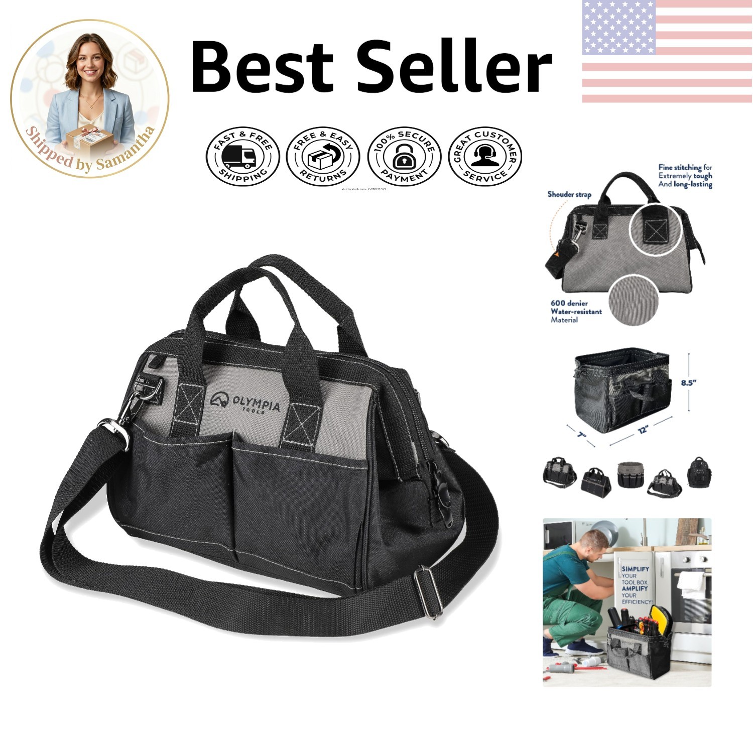Durable 12-Inch Tool Organizer with 4 Pockets & Water-Resistant Design