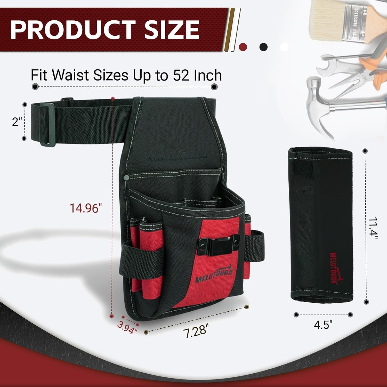 Professional 14-Pocket Electrician Tool Belt Pouch with Detachable Hammer Loop