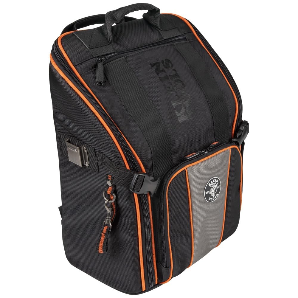 Klein Tools Tradesman Pro Tool Backpack 21 Pockets Water Resistant Black Orange