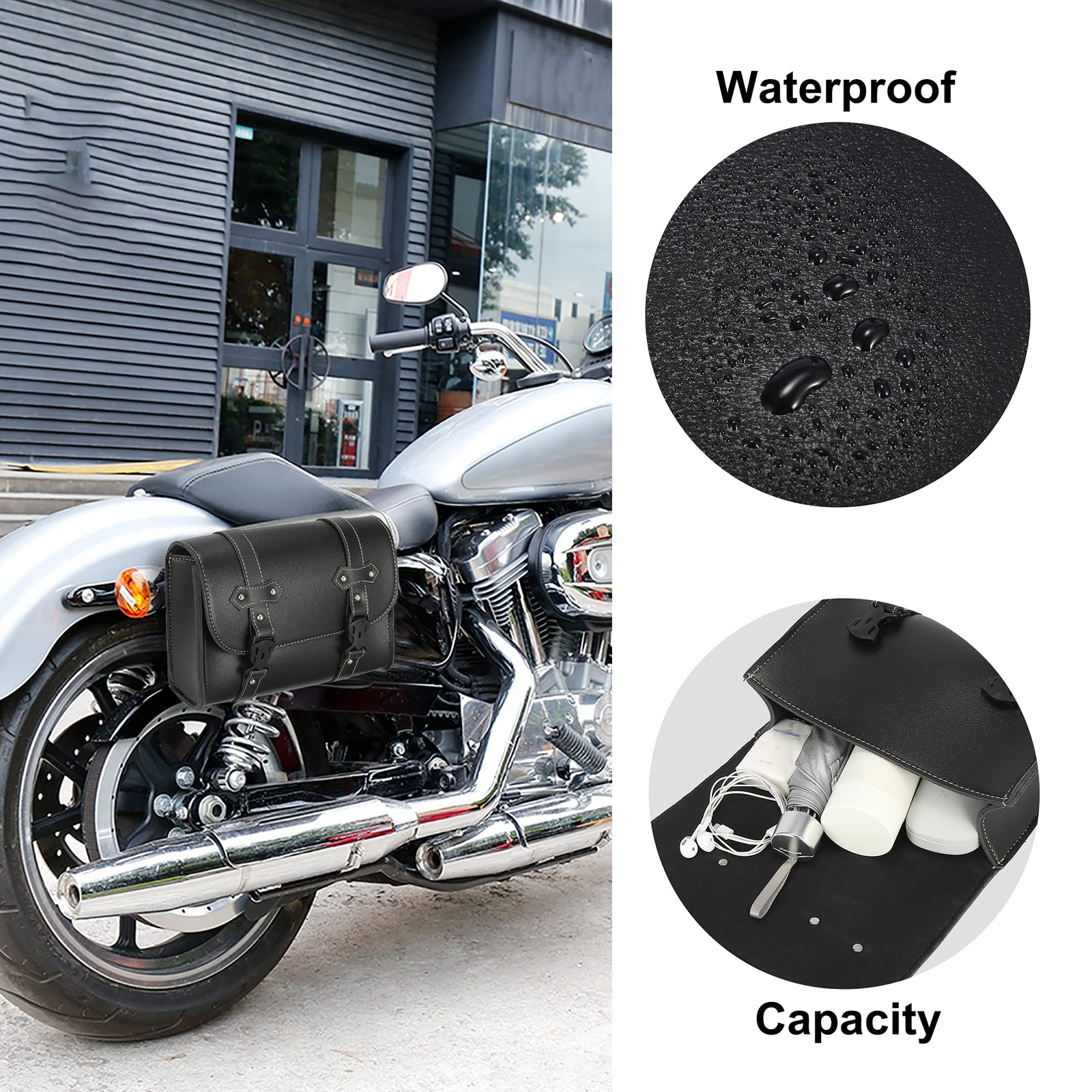 Motorcycle Tool Handlebar Bag Cycling Luggage Waterproof Faux Leather Black