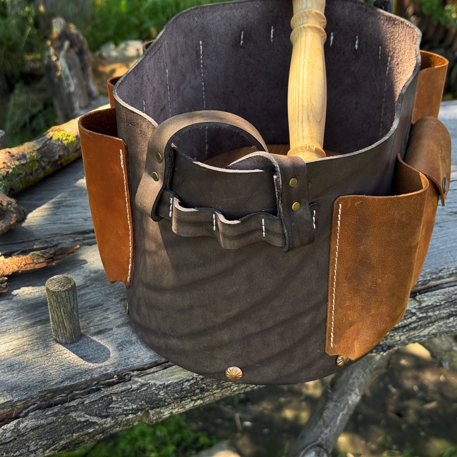 Genuine Leather Tool Organizer, Carry Bag for Woodworking and Garage Tools