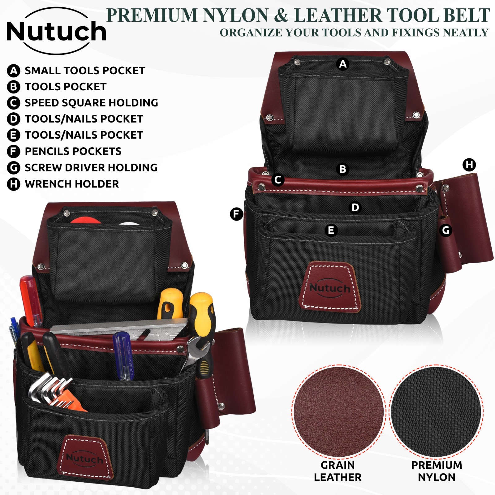 NUTUCH Nylon and Leather Tool Belt | Carpenter Tool Belts | Electrician
