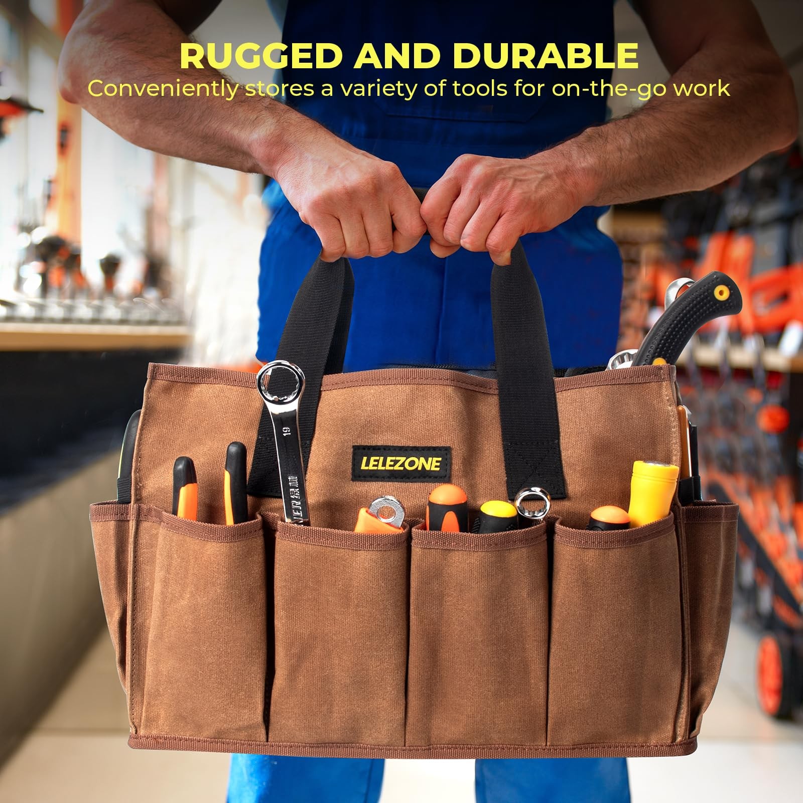 Tool Bag 16 oz. Waxed Canvas 14 Inch Tool Bag Large Capacity Tool Storage Tot…