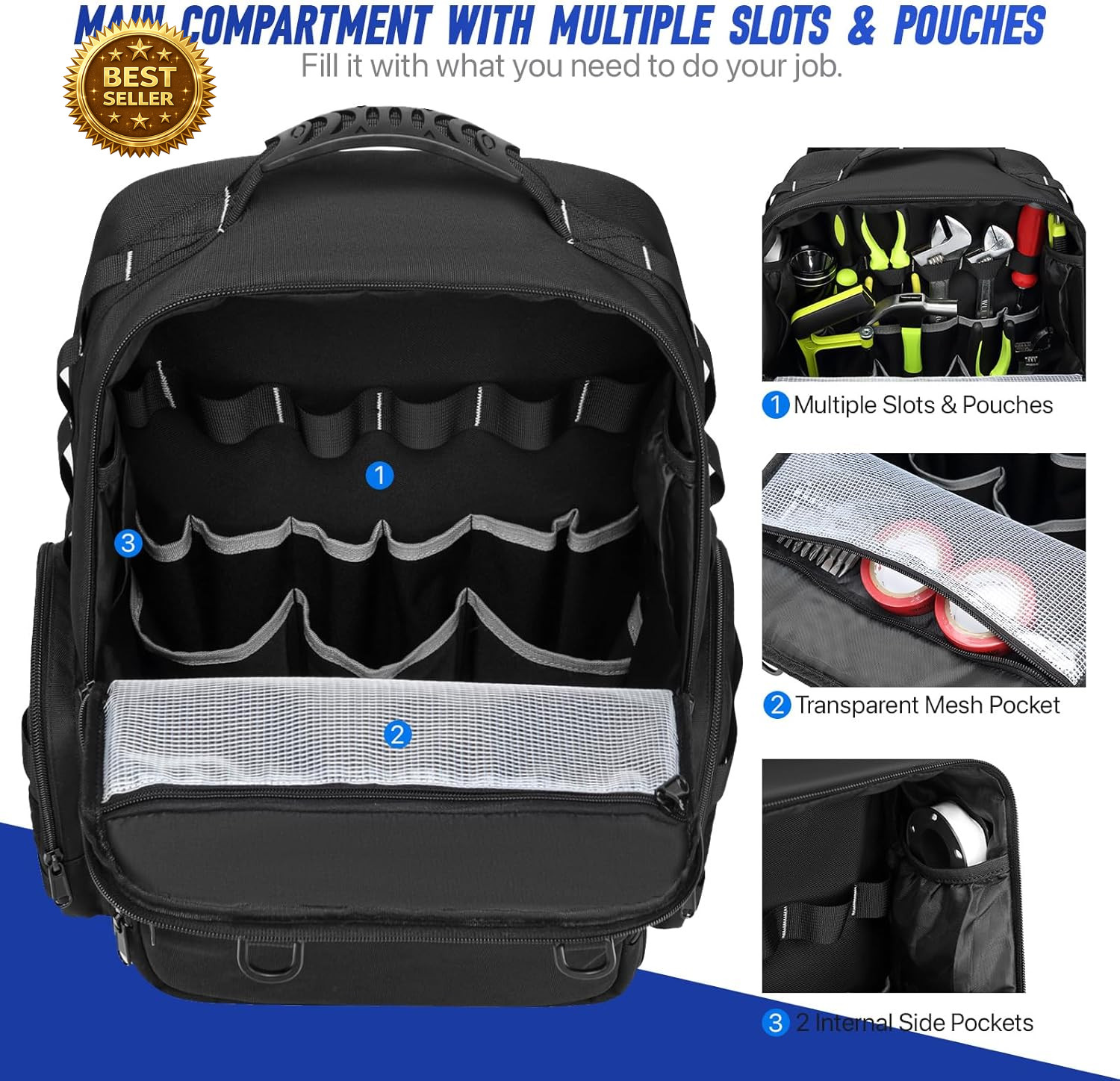 Heavy Duty Tool Backpack Organizer Bag Electrician Construction Storage