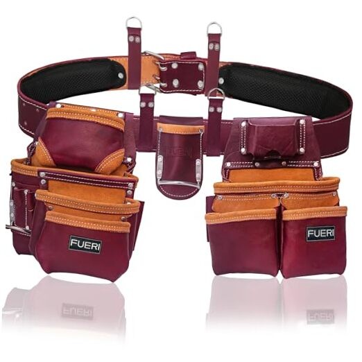 Leather Tool Belts for Men, Heavy-Duty Durable Carpenter Tool Maroon Tool Belt