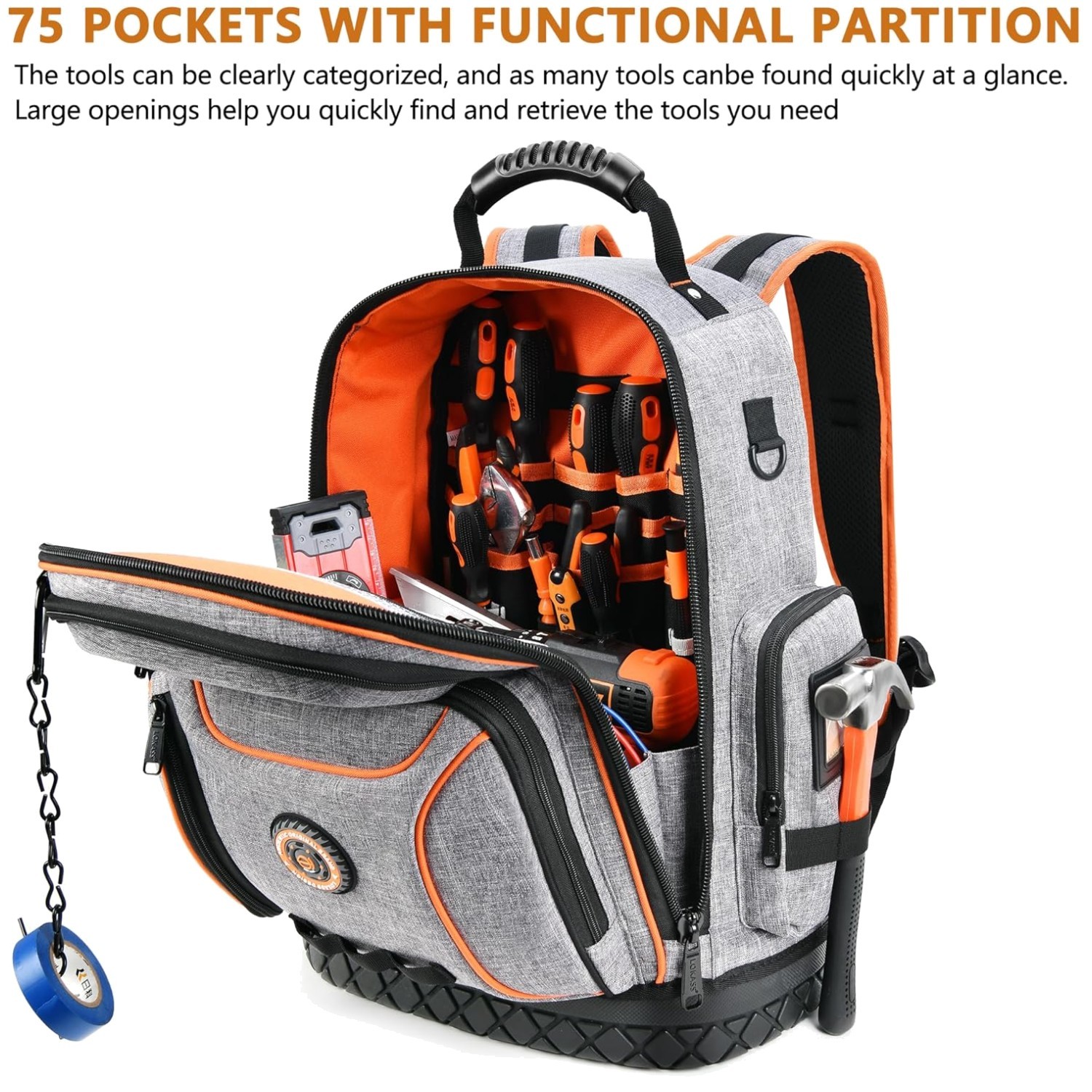 Comfortable Construction Tool Bag, Adjustable Straps