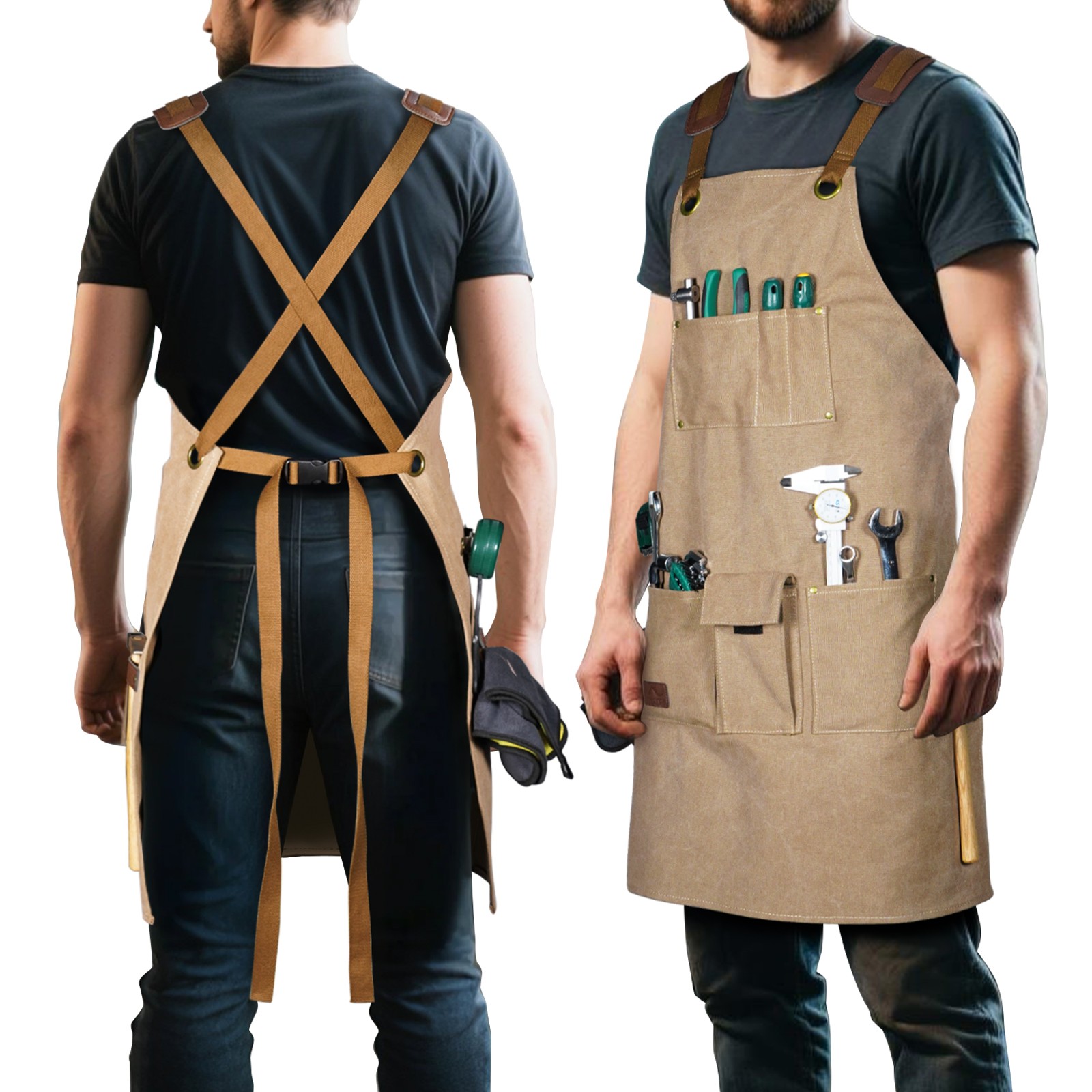 Canvas Cross Back Woodworking Tool Apron Heavy Duty Adjustable Work Apron Unisex