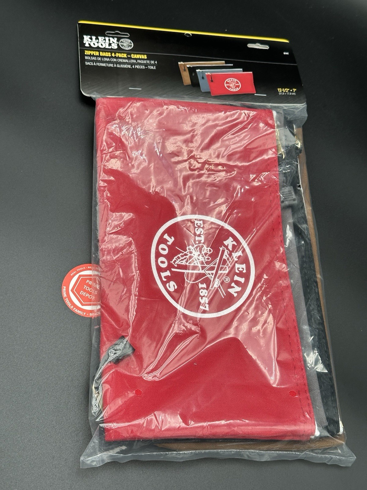 Klein Tools 5141 Canvas HEAVY-DUTY Zipper Bags 4-Pack, Red, Gray, Black, Brown