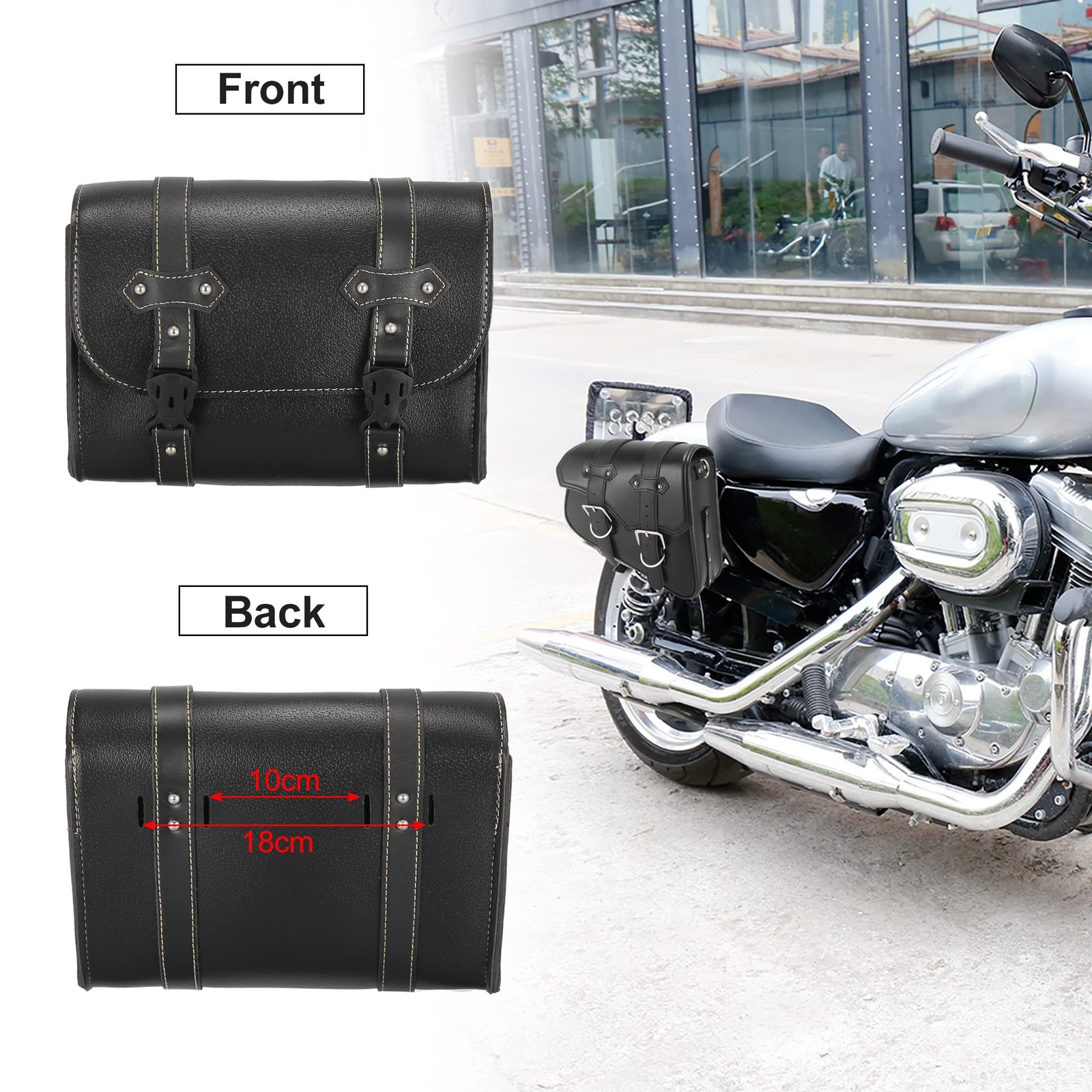 Motorcycle Tool Handlebar Bag Cycling Luggage Waterproof Faux Leather Black