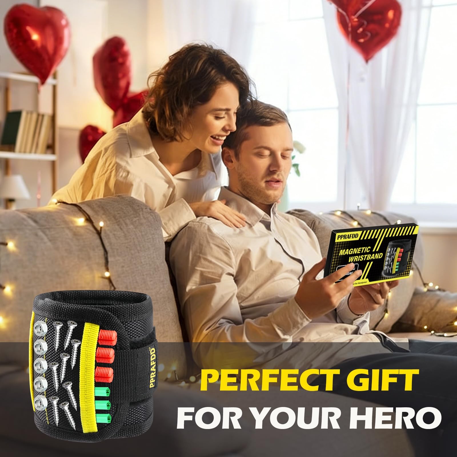 PPRAFDD Magnetic Wristband for Tools, Gift Men One Size, Black and Yellow