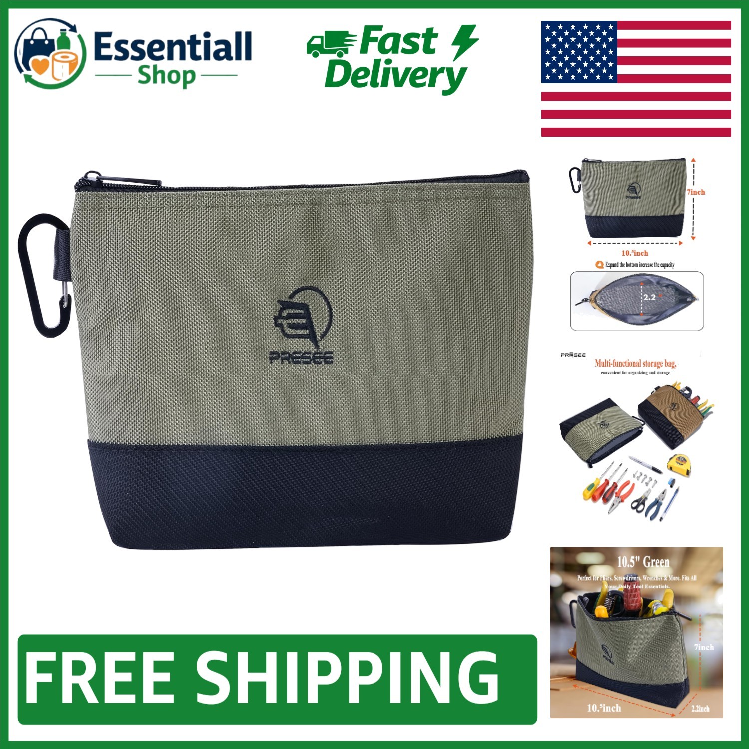 Heavy-Duty 1680D Waterproof Tool Pouch with Carabiner – Compact 10.5” Size